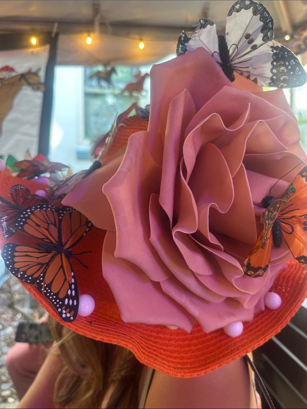 Women’s Decorative Pink Rose & Orange Butterfly Hat